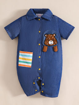 Hopscotch - Navy Blue Denim Bear Buddy Cotton Jumpsuit