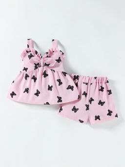 Hopscotch - Girls Pink Self Design Top with Shorts