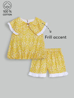 Hopscotch - Girls Yellow Damask Printed Top with Shorts