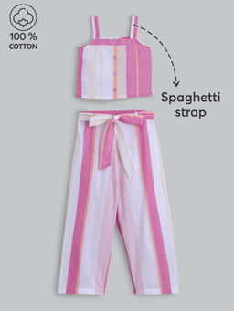 Hopscotch - Girls Pink Striped Top with Pant