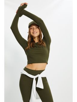 Trendyol - Khaki Semi-fit Solid-plain Round Neck Top