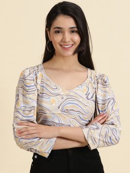 SHOWOFFFF - Womens Printed V-Neck Multi Regular Crop Top