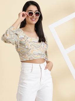 SHOWOFFFF - Womens Printed V-Neck Multi Regular Crop Top