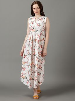 SHOWOFF - Womens V-Neck Printed Maxi White Dress