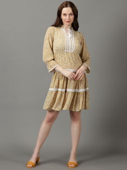 SHOWOFF - Womens Printed Above Knee Yellow Dress