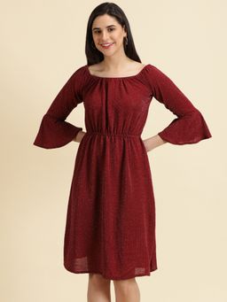 SHOWOFF - Womens Boat Neck Embellished Maroon Dress