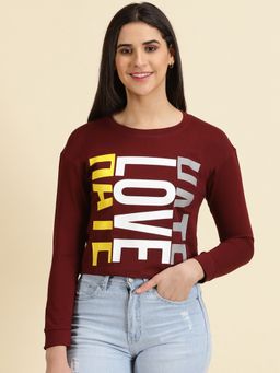 SHOWOFF - Womens Round Neck Solid Maroon Regular Top