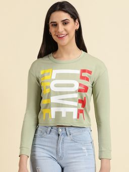 SHOWOFFFF - Womens Round Neck Solid Sea Green Regular Top