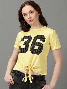SHOWOFFFF - Womens Printed Terry Boxy Yellow Top