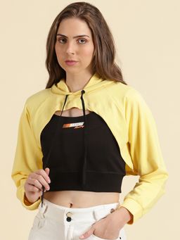 SHOWOFF - Womens Hooded Solid Yellow Sweatshirt