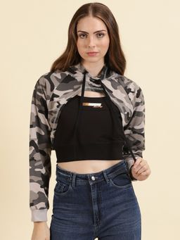 SHOWOFF - Womens Hooded Camouflage Grey Sweatshirt