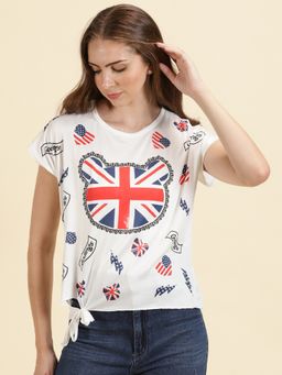 SHOWOFFFF - Womens Printed White Regular Top