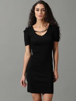 SHOWOFF - Womens Solid Bodycon Black Dress