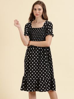 SHOWOFF - Womens Mini Polka Dots Fit And Flare Black Dress