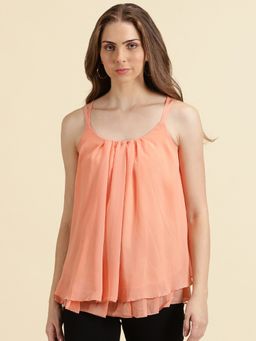 SHOWOFF - Womens Shoulder Straps Solid Peach A-Line Regular Top