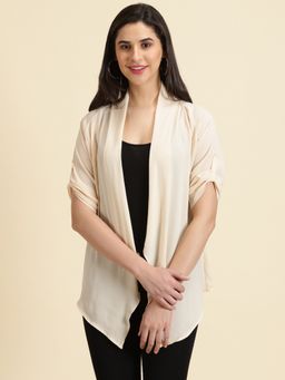 SHOWOFFFF - Womens Longline Solid Cream Shrug
