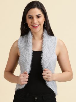 SHOWOFF - Womens Regular Self Design Grey Shrug