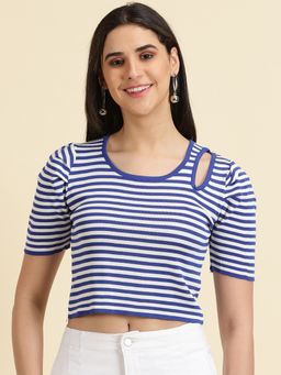 SHOWOFFFF - Womens Striped Blue Fitted Crop Top