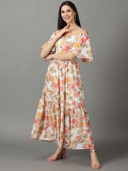 SHOWOFF - Womens Printed Fit And Flare White Dress