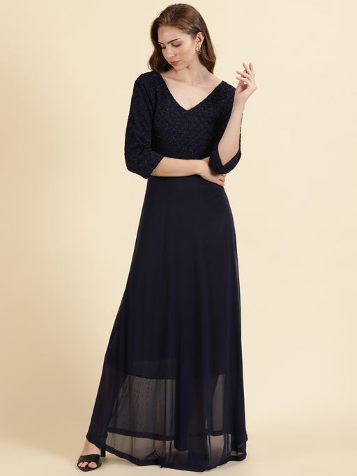 SHOWOFFFF Womens Maxi Embellished Empire Navy Blue Dress