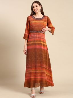 SHOWOFF - Womens Printed Multi Round Neck A-Line Dress