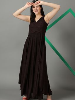 SHOWOFF - Womens V-Neck Printed Fit And Flare Black Dress