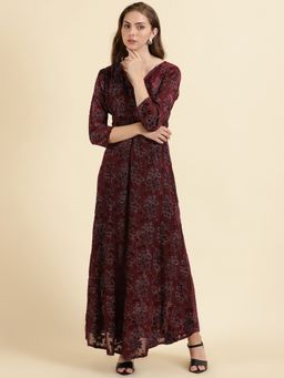 SHOWOFF - Womens Maxi Embellished Fit And Flare Burgundy Dress