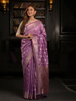 EXCLUSIVA - Lavender Soft Modal Satin Silk Saree with Unstitched Blouse
