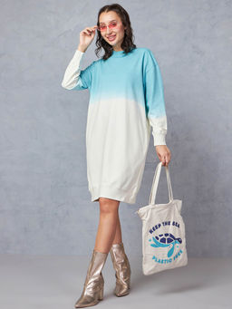 Bewakoof - Heavy Duty 1.0 Women's Beige & Blue Ombre Oversized Sweatshirt Dress