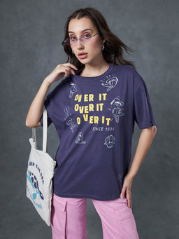 Bewakoof - Air 1.0 Official Disney Women's Skipper Blue Over It Graphic Printed Oversized T-shirt