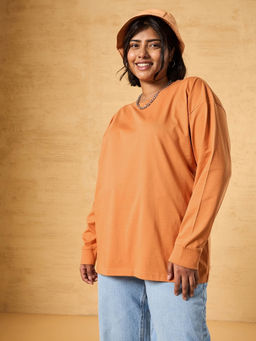 Bewakoof - Women's Orange Oversized Plus Size T-shirt