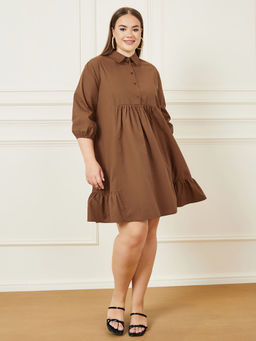 Styli - Women Plus Size Brown Knee Length Dress
