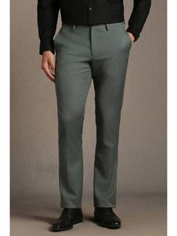 Louis Philippe - Men Dark Grey Straight Fit Textured Formal Trousers