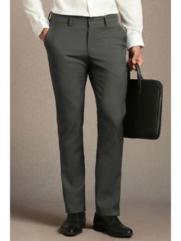 Louis Philippe - Men Grey Straight Fit Solid Formal Trousers