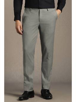 Louis Philippe - Men Grey Straight Fit Textured Formal Trousers