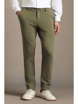Louis Philippe - Men Olive Straight Tapered Fit Solid Casual Trousers