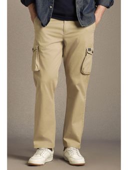 Louis Philippe - Men Beige Regular Fit Solid Casual Trousers