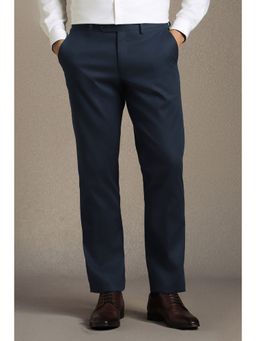 Louis Philippe - Men Navy Blue Straight Fit Solid Formal Trousers