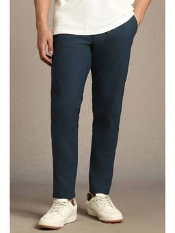 Louis Philippe - Men Navy Blue Comfy Straight Fit Solid Casual Trousers