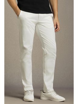 Louis Philippe - Men White Straight Fit Solid Casual Trousers