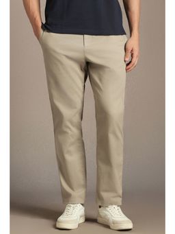 Louis Philippe - Men Beige Regular Fit Textured Casual Trousers