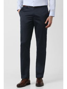 Peter England - Men Navy Solid Straight Fit Trousers