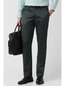 Peter England - Men Dark Green Solid Straight Fit Trousers