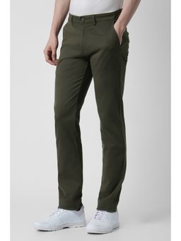 Peter England - Men Olive Solid Smart Straight Fit Trousers