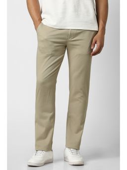 Peter England - Men Beige Textured Smart Straight Fit Trousers