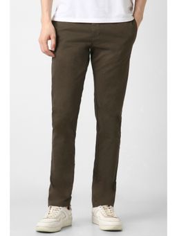 Peter England - Men Dark Olive Solid Straight Fit Trousers