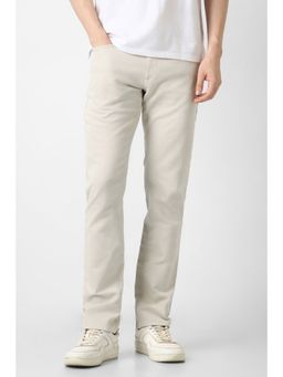 Peter England - Men Beige Solid Straight Fit Trousers