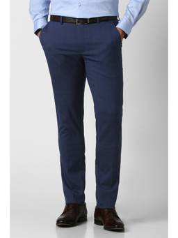 Peter England - Men Navy Blue Check Trousers