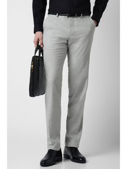 Peter England - Men Grey Solid Trousers