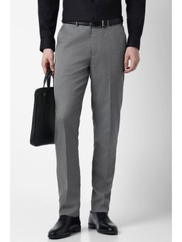 Peter England - Men Grey Solid Trousers